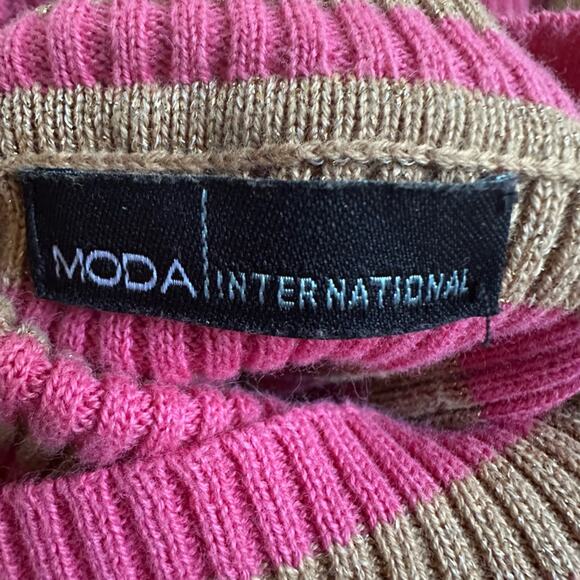 Moda International Pink Gold Glitter Stripe Turtleneck Sweater Holiday Sparkle - Picture 4 of 7